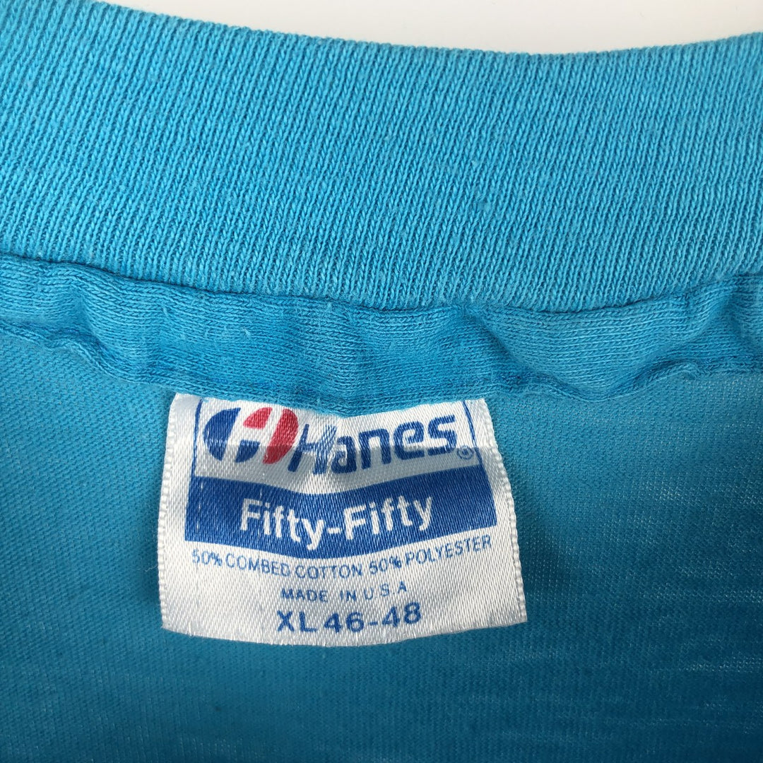 Vintage 1980'S Hanes Fifty-Fifty Blue Tag Print T-Shirt, Made in USA, Men's XL cotton Blue type light blue Vintage Second Hand