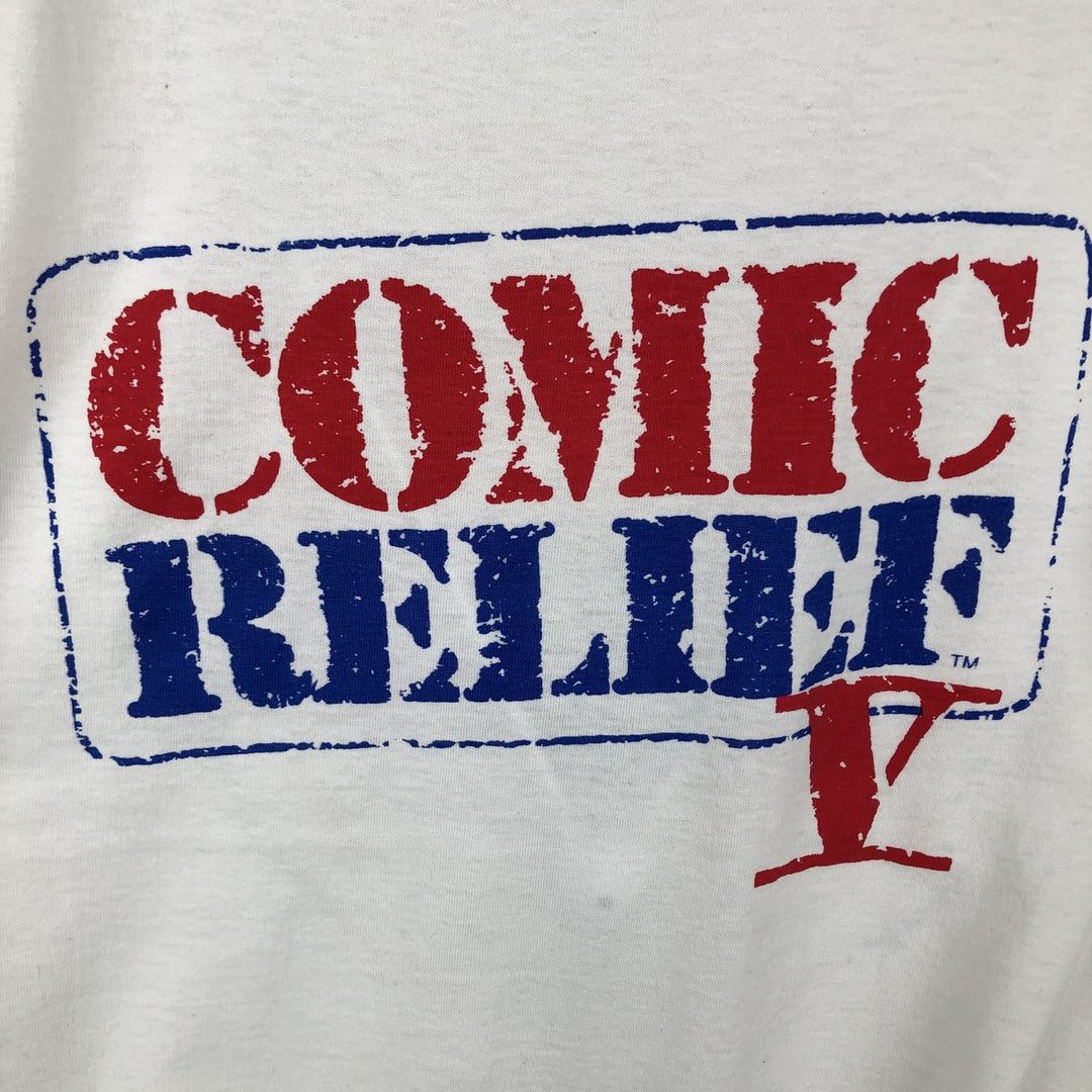 90'S Screen Stars Comic Relief Print T-Shirt, Made in USA, Men's Size L (approx.), Vintage cotton white type Vintage Second Hand