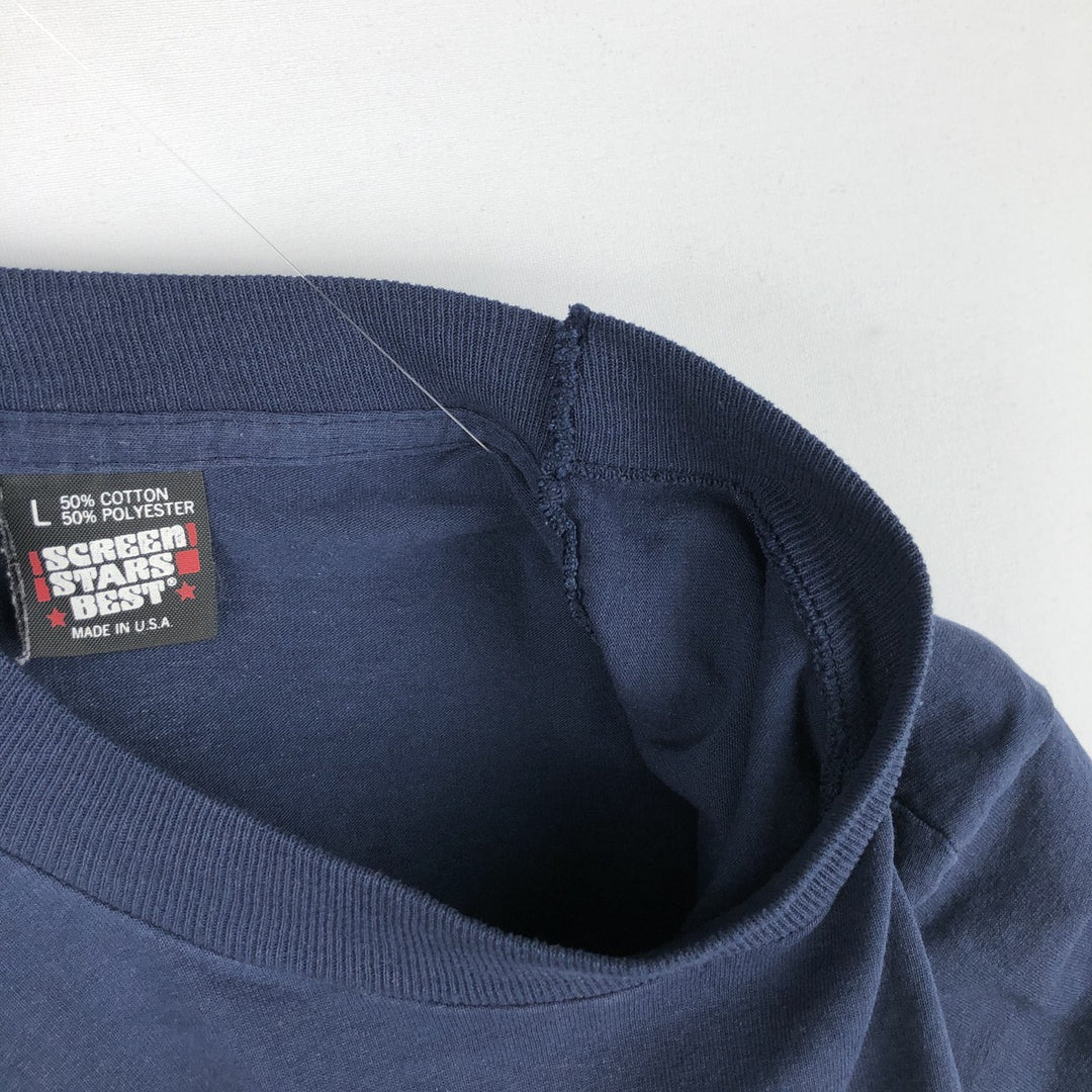 90'S Screen Stars Best Printed T-shirt Made in USA Men's L Vintage cotton navy blue type Vintage Second Hand