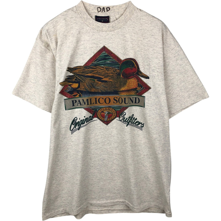 90'S Coleman Print T-Shirt, Made in USA, Men's XL equivalent, Vintage cotton Beige type Vintage Second Hand