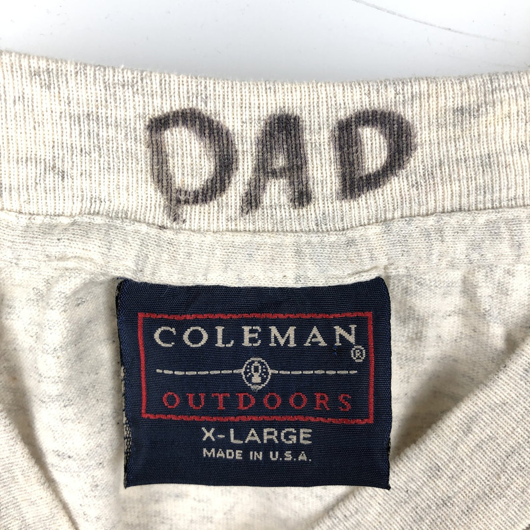 90'S Coleman Print T-Shirt, Made in USA, Men's XL equivalent, Vintage cotton Beige type Vintage Second Hand