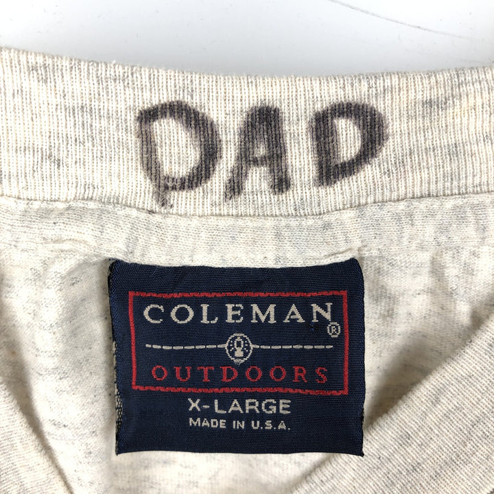 90'S Coleman Print T-Shirt, Made in USA, Men's XL equivalent, Vintage cotton Beige type Vintage Second Hand
