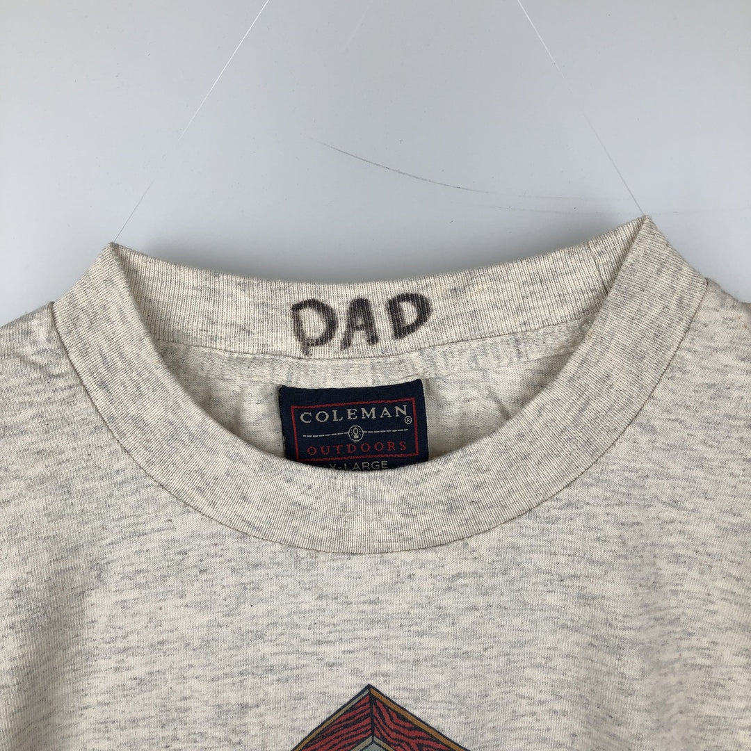 90'S Coleman Print T-Shirt, Made in USA, Men's XL equivalent, Vintage cotton Beige type Vintage Second Hand