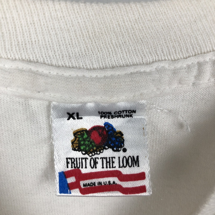 ~90'S Fruit of the Loom Print T-Shirt, Made in USA, Men's XL equivalent, Vintage cotton white type Vintage Second Hand