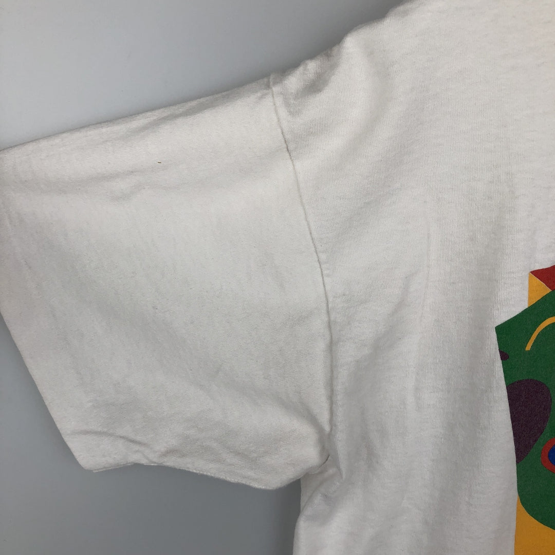 ~90'S Fruit of the Loom Print T-Shirt, Made in USA, Men's XL equivalent, Vintage cotton white type Vintage Second Hand