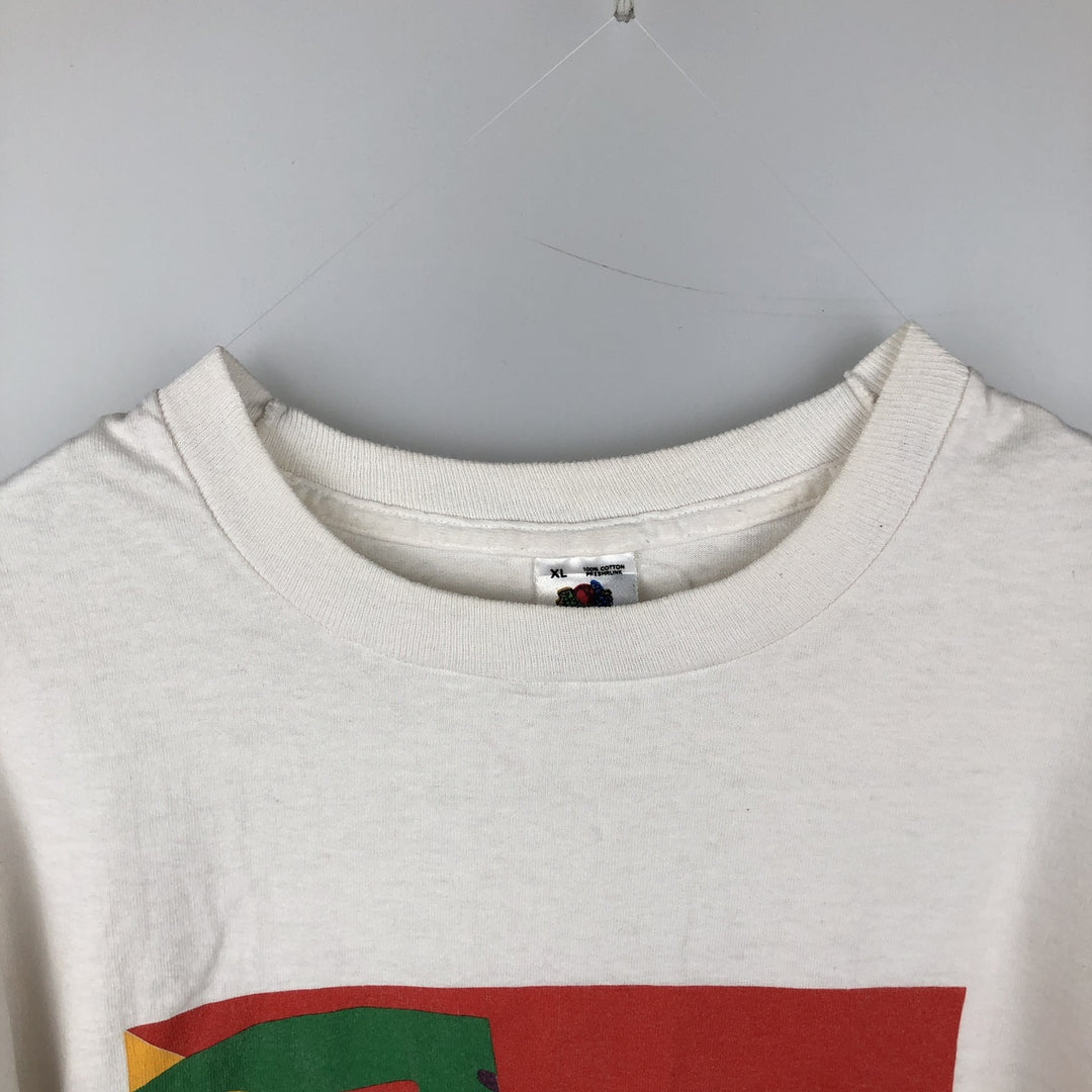 ~90'S Fruit of the Loom Print T-Shirt, Made in USA, Men's XL equivalent, Vintage cotton white type Vintage Second Hand