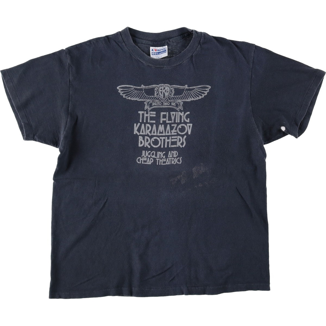 Vintage 80'S Hanes printed T-shirt, made in the USA, size L for men cotton navy blue type Vintage Second Hand