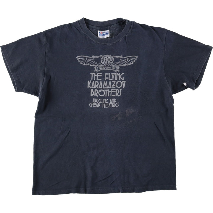 Vintage 80'S Hanes printed T-shirt, made in the USA, size L for men cotton navy blue type Vintage Second Hand