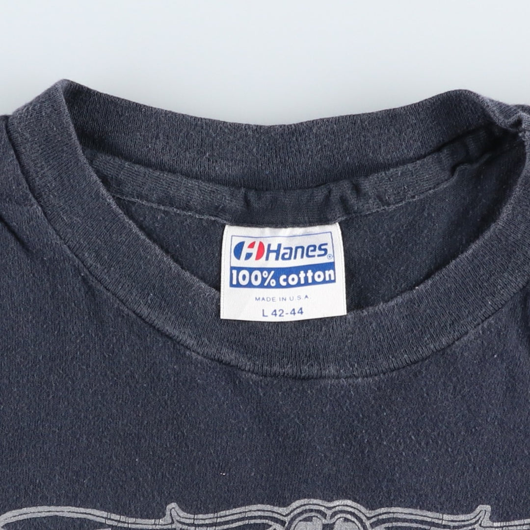 Vintage 80'S Hanes printed T-shirt, made in the USA, size L for men cotton navy blue type Vintage Second Hand