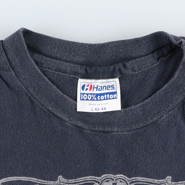 Vintage 80'S Hanes printed T-shirt, made in the USA, size L for men cotton navy blue type Vintage Second Hand