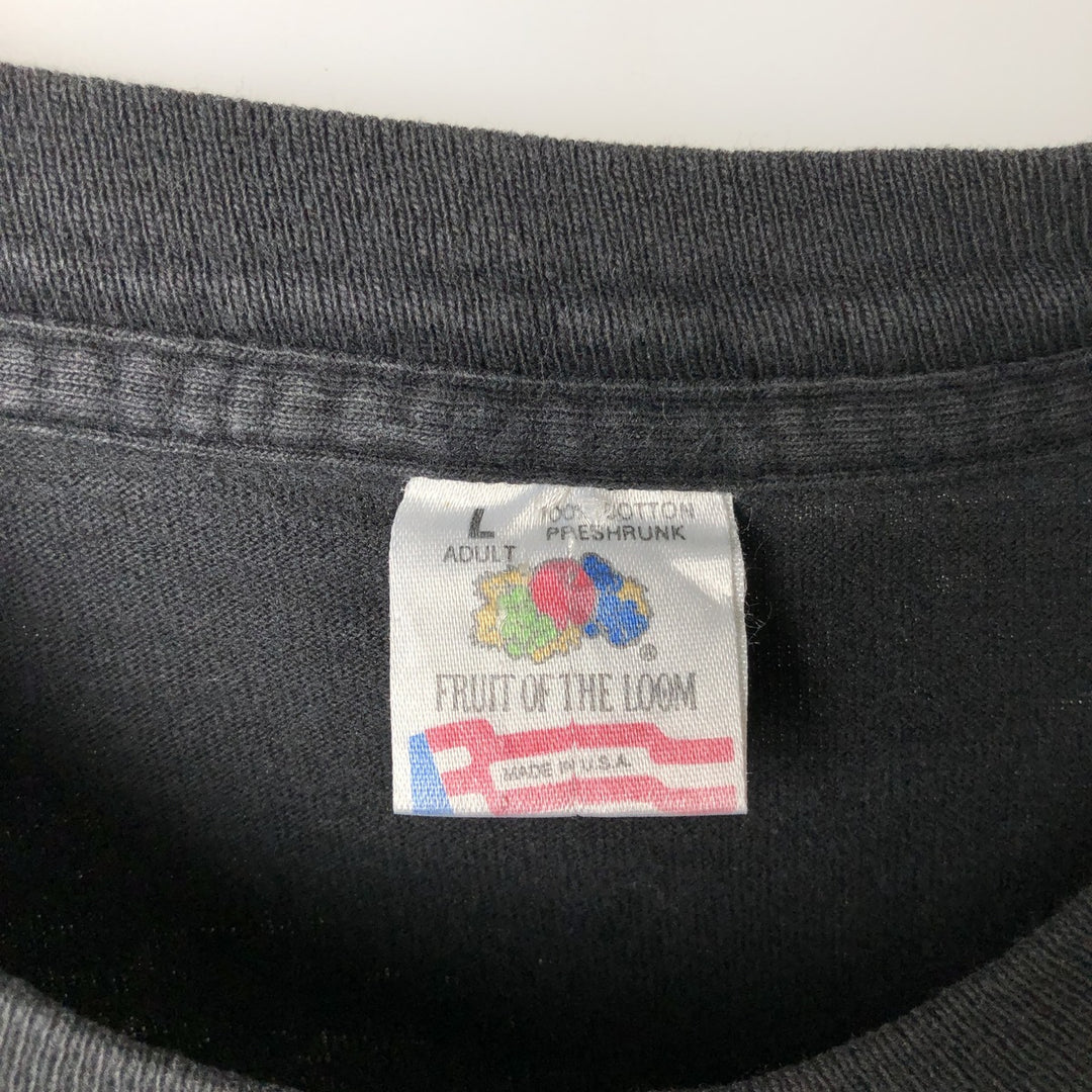 ~90'S Fruit of the Loom Wolf Pattern Animal T-Shirt, Made in USA, Men's Size L (Equivalent), Vintage cotton black type Vintage Second Hand
