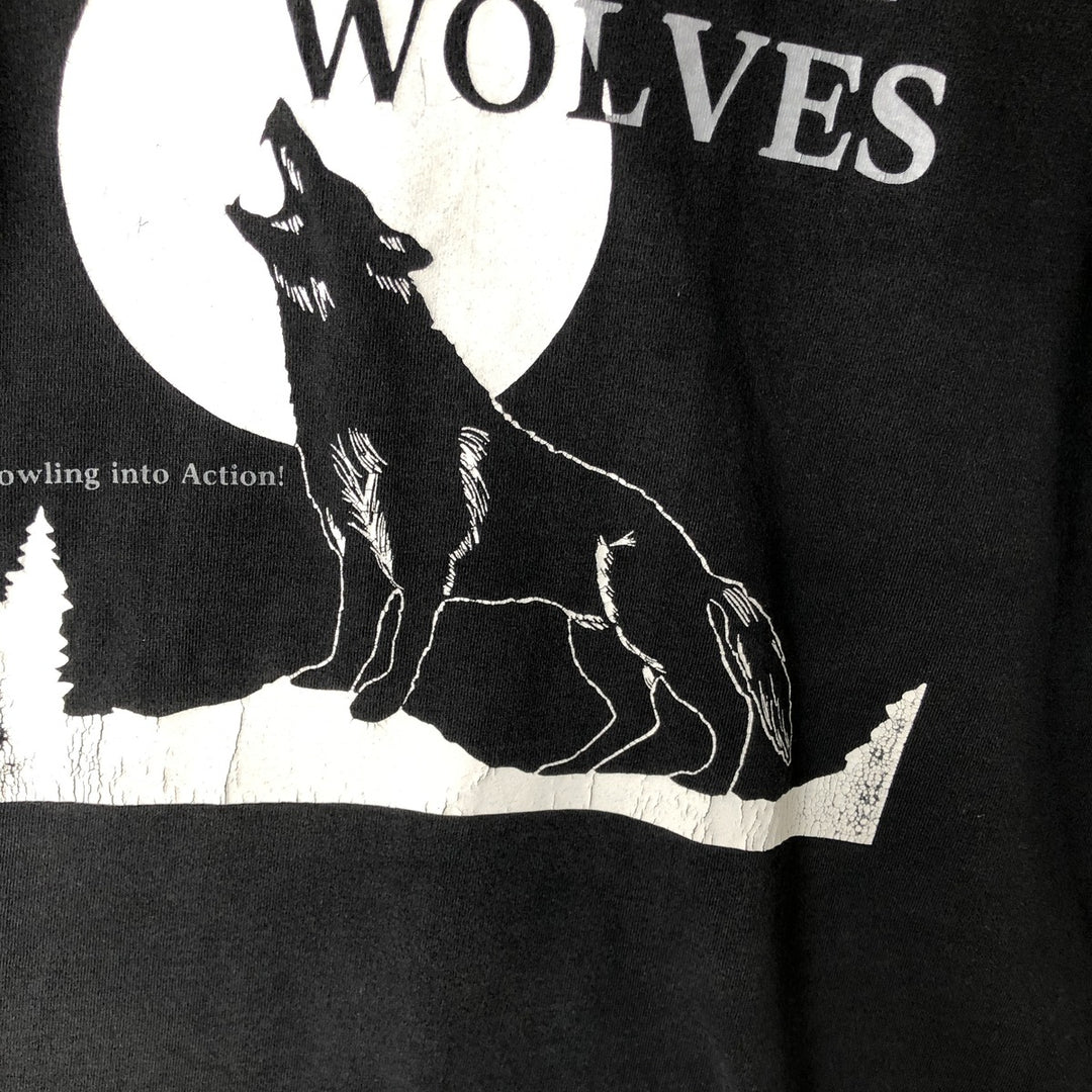 ~90'S Fruit of the Loom Wolf Pattern Animal T-Shirt, Made in USA, Men's Size L (Equivalent), Vintage cotton black type Vintage Second Hand