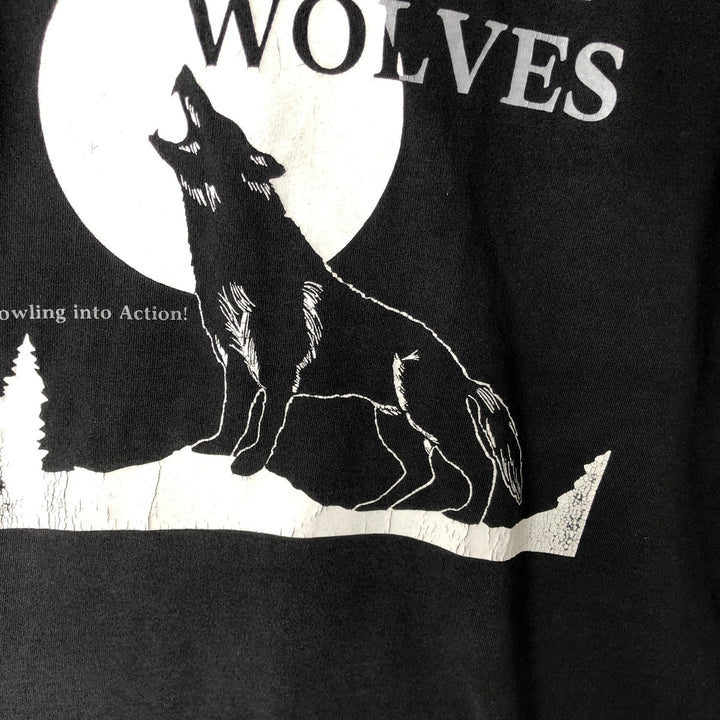 ~90'S Fruit of the Loom Wolf Pattern Animal T-Shirt, Made in USA, Men's Size L (Equivalent), Vintage cotton black type Vintage Second Hand