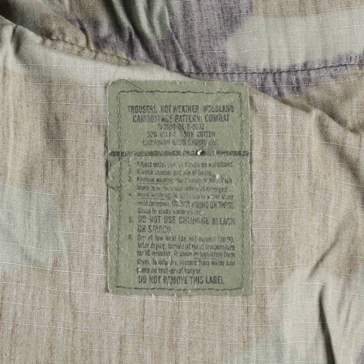 1990'S US Military Issue Camouflage Pattern Woodland Camo Ripstop Military Cargo Pants Combat Pants Made in USA MEDIUM-SHORT Nylon Khaki type Vintage Second Hand