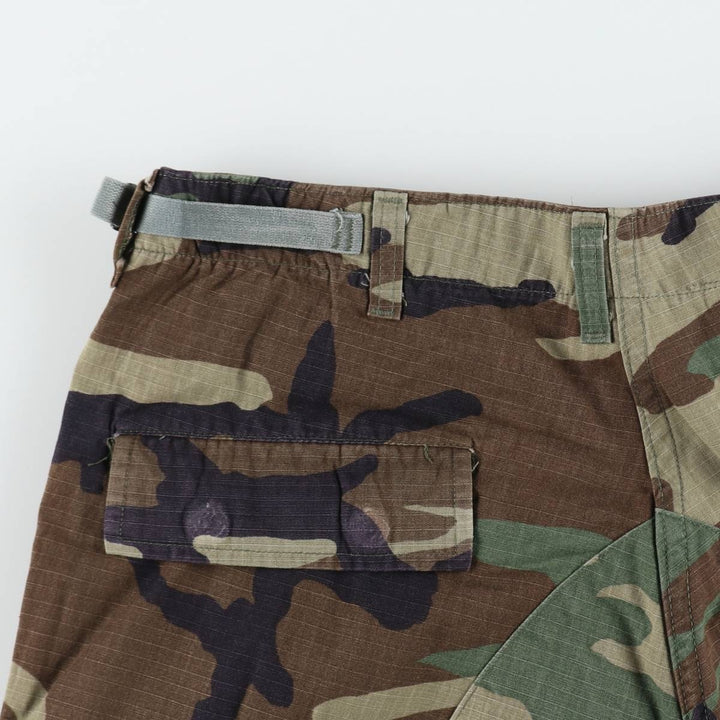1990'S US Military Issue Camouflage Pattern Woodland Camo Ripstop Military Cargo Pants Combat Pants Made in USA MEDIUM-SHORT Nylon Khaki type Vintage Second Hand