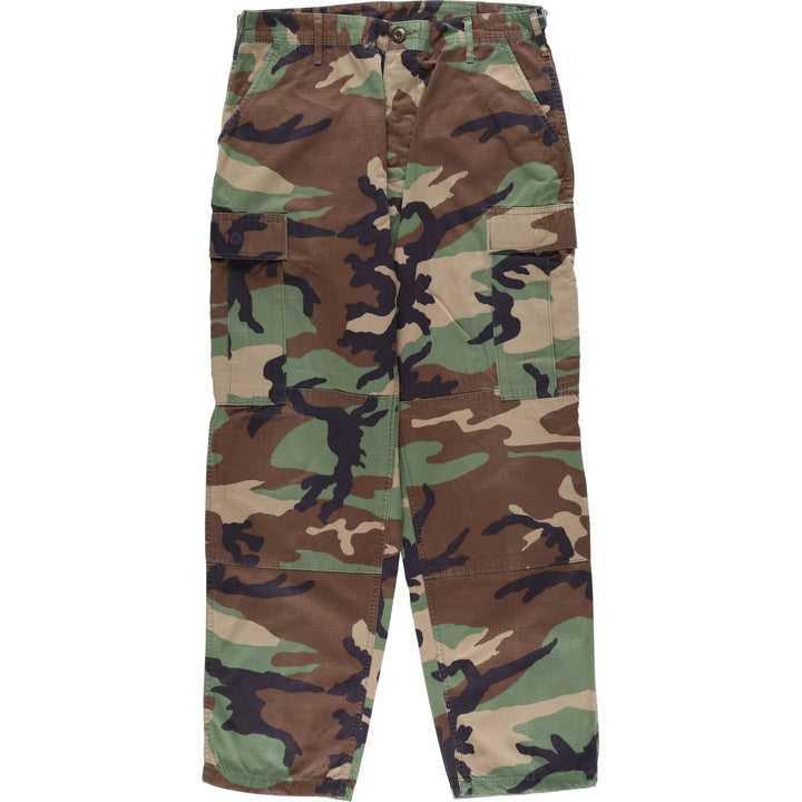 2000'S US Military Issue Woodland Camo Ripstop Military Cargo Pants Combat Pants Made in USA MEDIUM-REGULAR Nylon Khaki type Vintage Second Hand