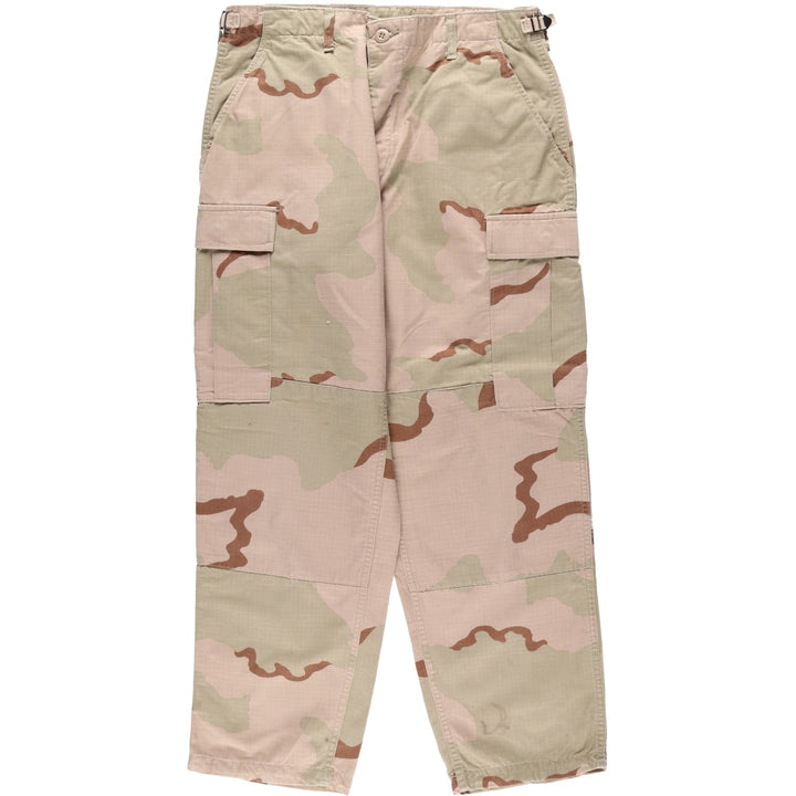 1990'S US Military Issue Camouflage Pattern 3C Desert Camo Ripstop Military Cargo Pants Combat Pants Made in USA MEDIUM-SHORT Nylon Beige type Vintage Second Hand