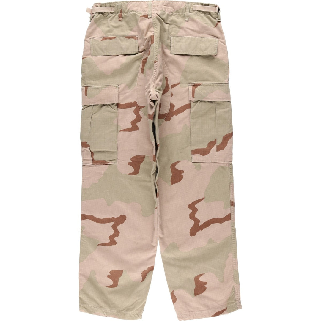 1990'S US Military Issue Camouflage Pattern 3C Desert Camo Ripstop Military Cargo Pants Combat Pants Made in USA MEDIUM-SHORT Nylon Beige type Vintage Second Hand