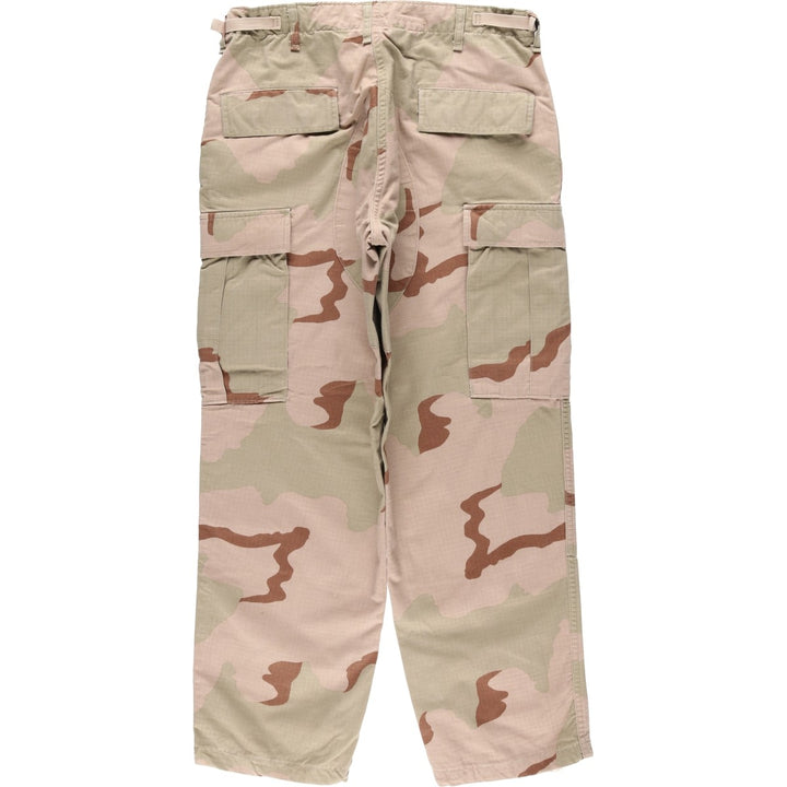 1990'S US Military Issue Camouflage Pattern 3C Desert Camo Ripstop Military Cargo Pants Combat Pants Made in USA MEDIUM-SHORT Nylon Beige type Vintage Second Hand