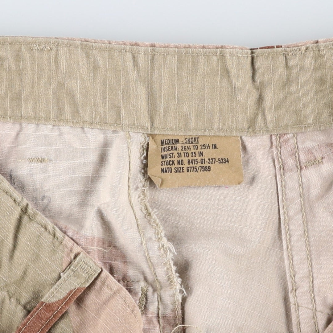 1990'S US Military Issue Camouflage Pattern 3C Desert Camo Ripstop Military Cargo Pants Combat Pants Made in USA MEDIUM-SHORT Nylon Beige type Vintage Second Hand