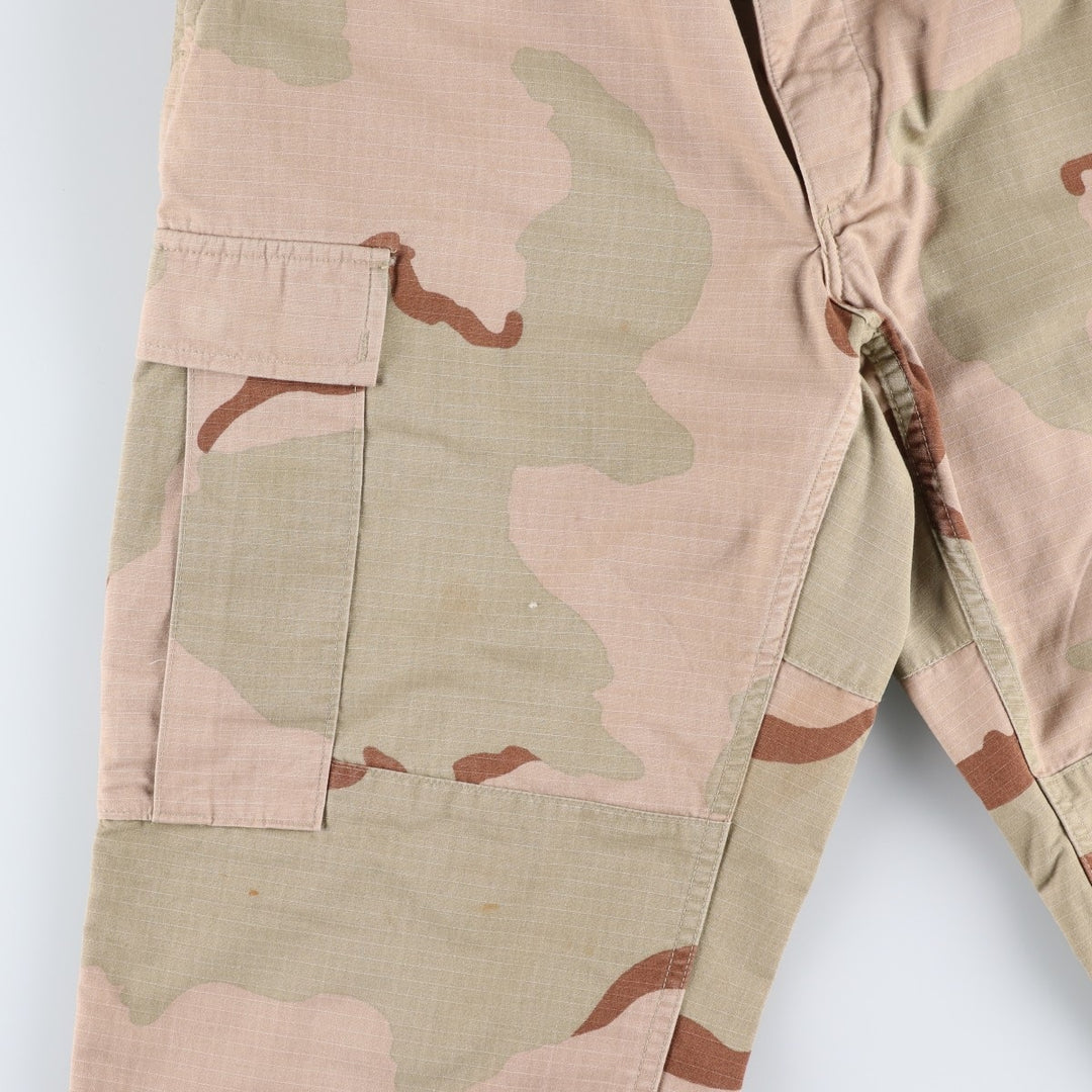 1990'S US Military Issue Camouflage Pattern 3C Desert Camo Ripstop Military Cargo Pants Combat Pants Made in USA MEDIUM-SHORT Nylon Beige type Vintage Second Hand