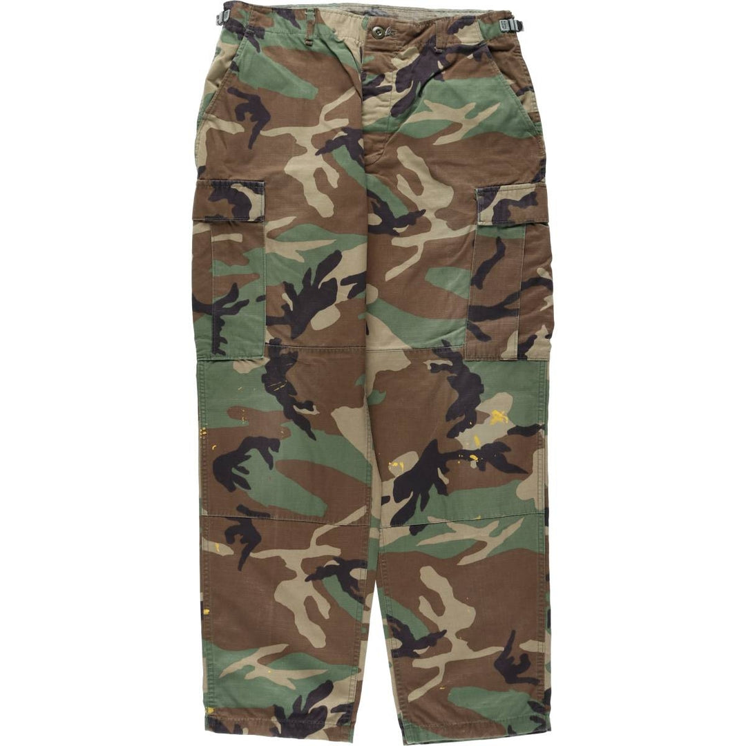 1990'S US Military Issue Camouflage Pattern Woodland Camo Military Cargo Pants Combat Pants Made in USA MEDIUM-REGULAR Nylon Khaki type Vintage Second Hand