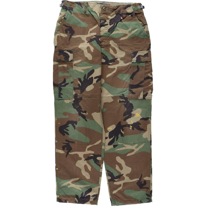 1990'S US Military Issue Camouflage Pattern Woodland Camo Military Cargo Pants Combat Pants Made in USA MEDIUM-REGULAR Nylon Khaki type Vintage Second Hand