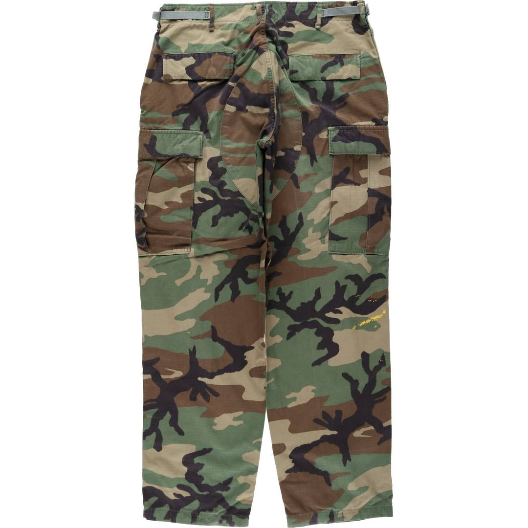1990'S US Military Issue Camouflage Pattern Woodland Camo Military Cargo Pants Combat Pants Made in USA MEDIUM-REGULAR Nylon Khaki type Vintage Second Hand