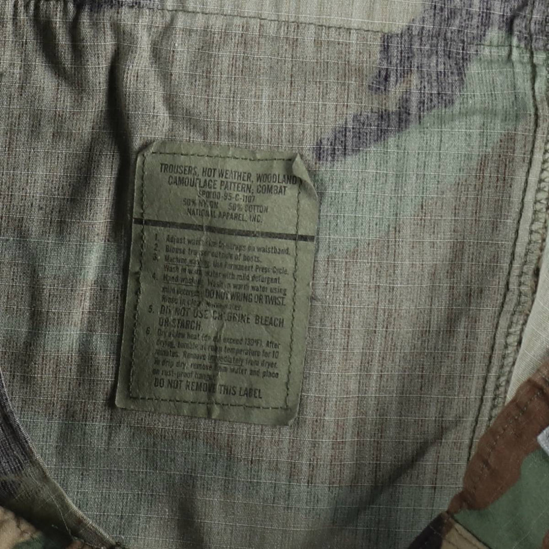1990'S US Military Issue Camouflage Pattern Woodland Camo Military Cargo Pants Combat Pants Made in USA MEDIUM-REGULAR Nylon Khaki type Vintage Second Hand