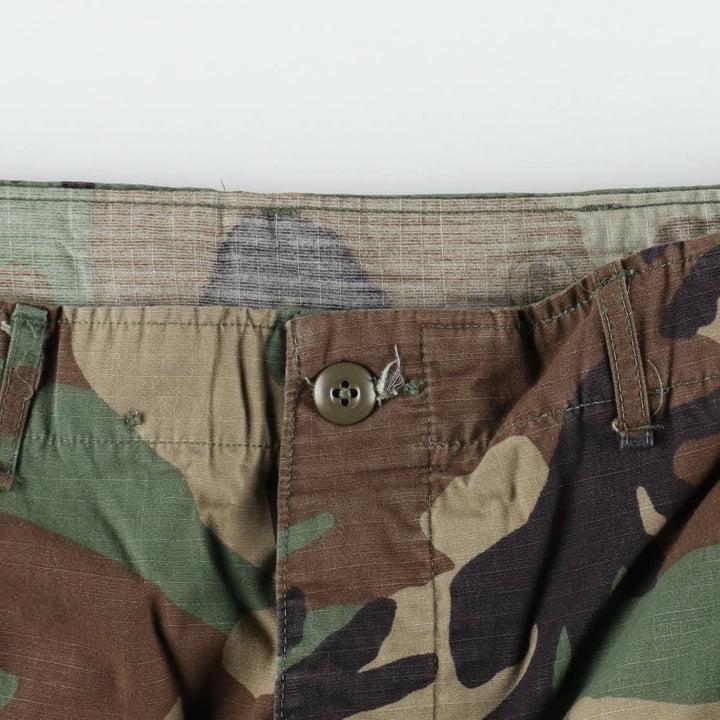 1990'S US Military Issue Camouflage Pattern Woodland Camo Military Cargo Pants Combat Pants Made in USA MEDIUM-REGULAR Nylon Khaki type Vintage Second Hand