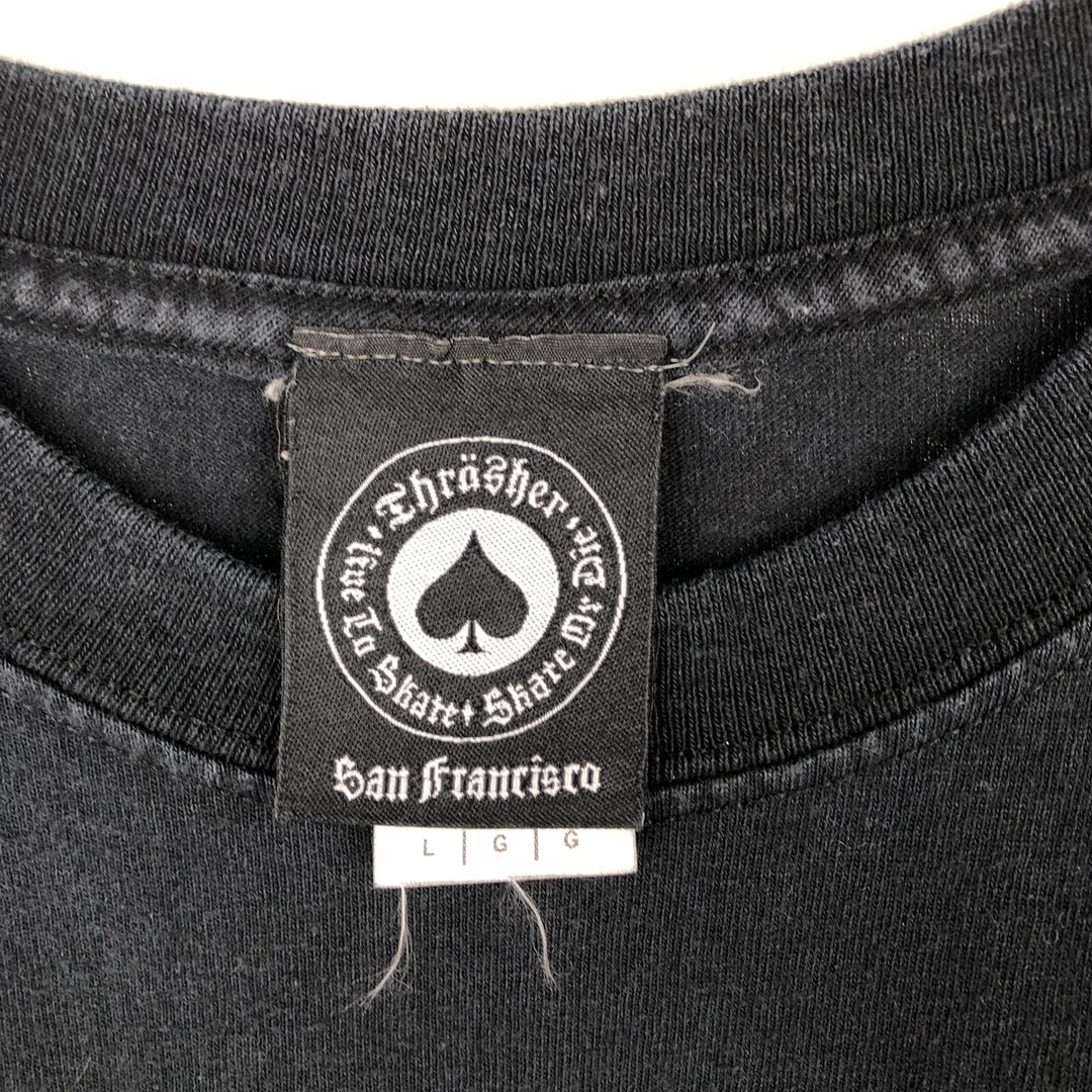 Thrasher surf skate T-shirt, men's size L cotton black type Vintage Second Hand