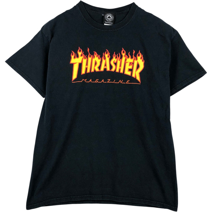 Thrasher Fire Pattern Logo Print T-Shirt, Men's Size L (approx.) cotton black type Vintage Second Hand