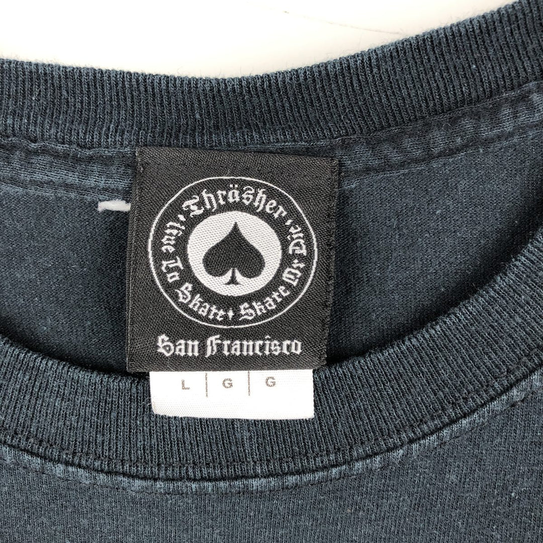 Thrasher Fire Pattern Logo Print T-Shirt, Men's Size L (approx.) cotton black type Vintage Second Hand