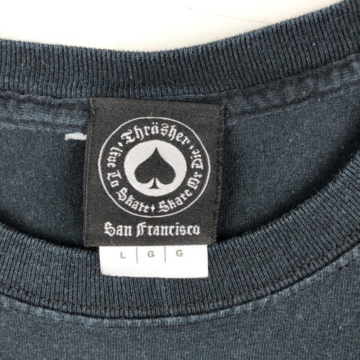 Thrasher Fire Pattern Logo Print T-Shirt, Men's Size L (approx.) cotton black type Vintage Second Hand