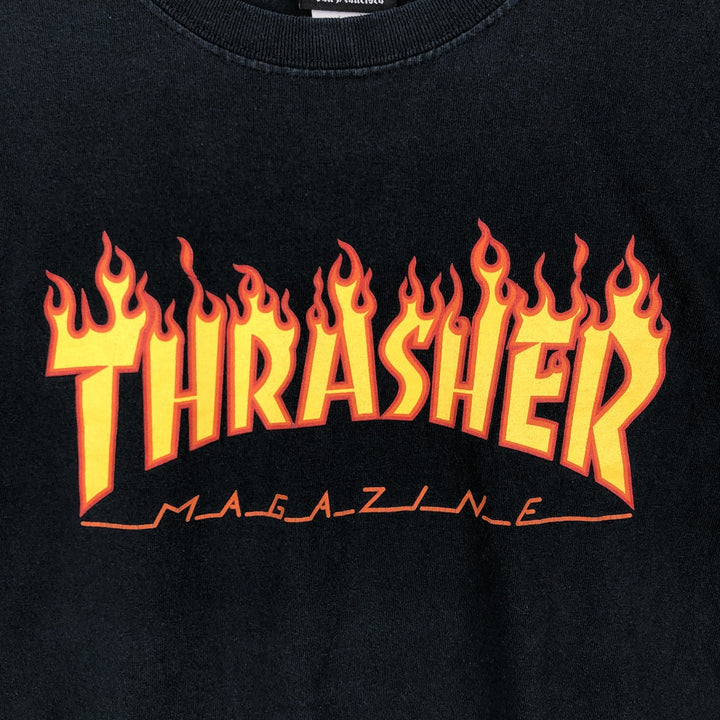 Thrasher Fire Pattern Logo Print T-Shirt, Men's Size L (approx.) cotton black type Vintage Second Hand