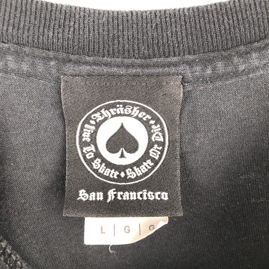 Thrasher Fire Pattern Logo Print T-Shirt, Men's Size L (approx.) cotton black type Vintage Second Hand