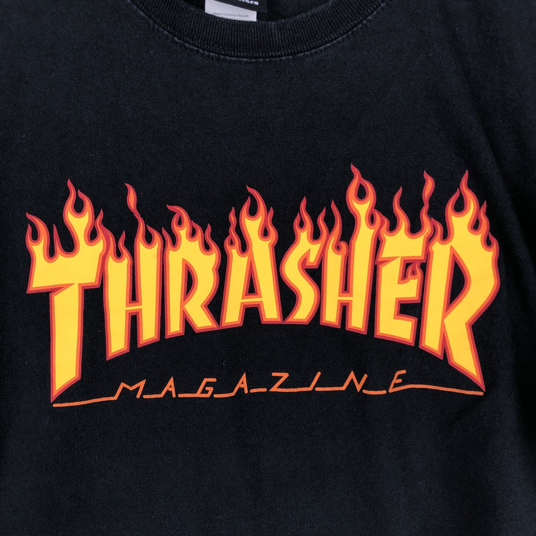 Thrasher Fire Pattern Logo Print T-Shirt, Men's Size L (approx.) cotton black type Vintage Second Hand