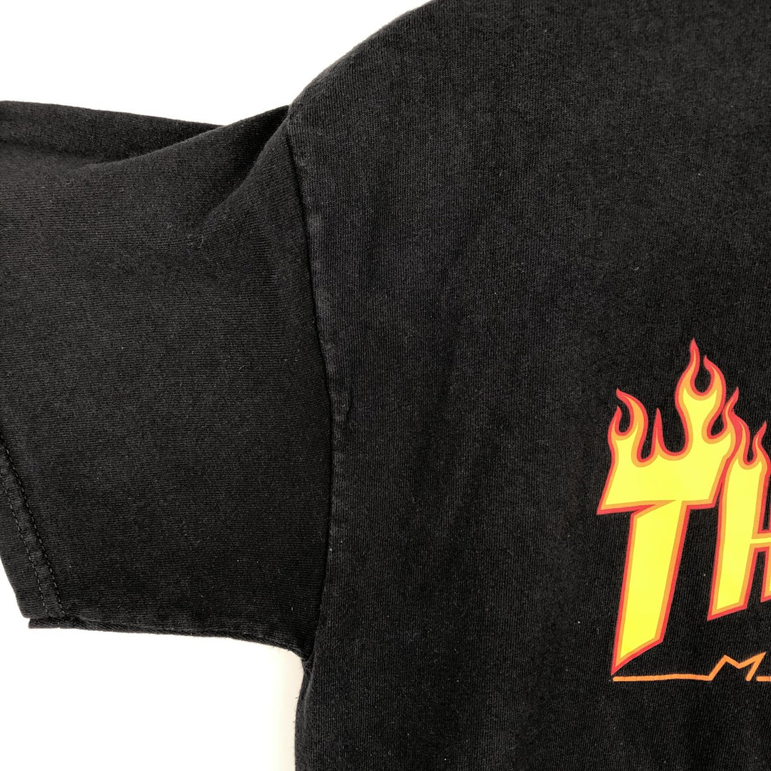 Thrasher Fire Pattern Logo Print T-Shirt, Men's Size L (approx.) cotton black type Vintage Second Hand