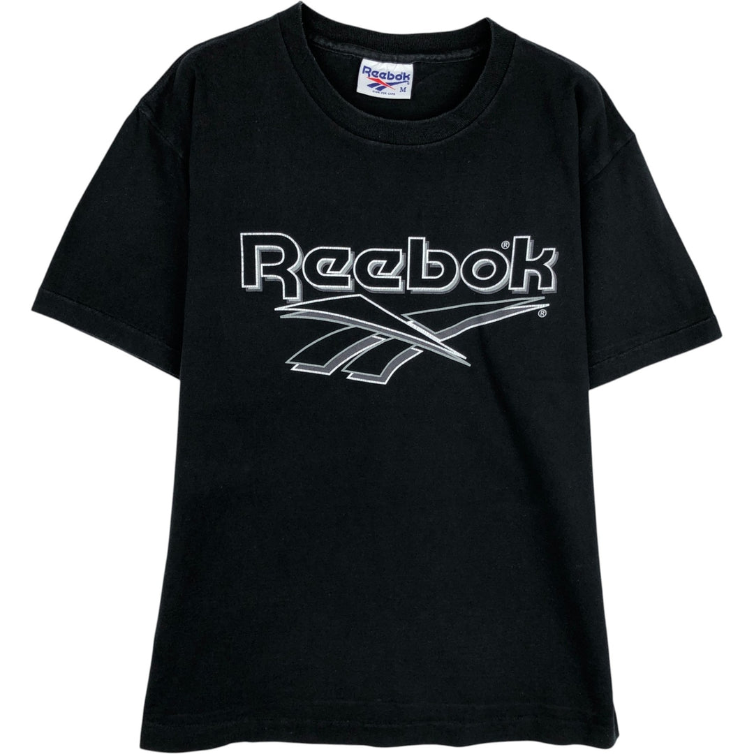 90'S Reebok T-shirt with large logo print, made in USA, men's size M equivalent, vintage. cotton black type Vintage Second Hand
