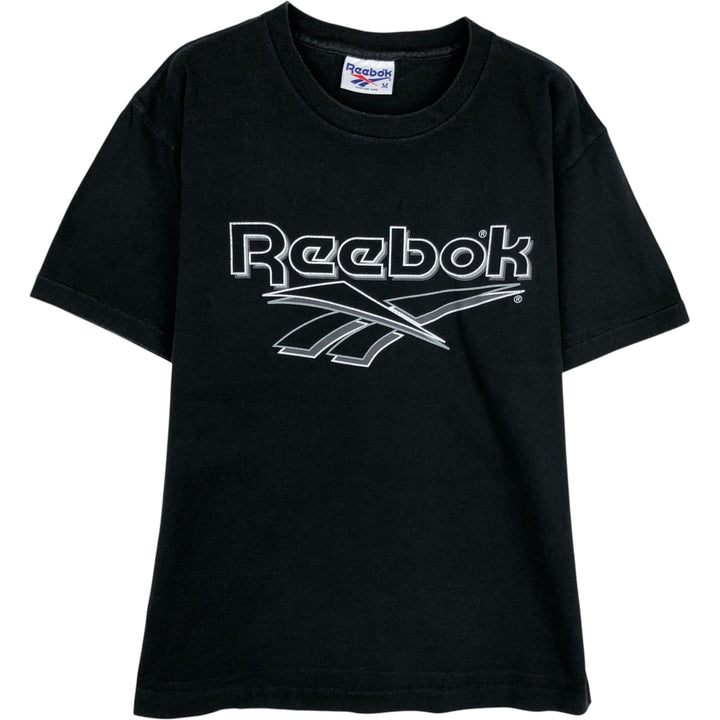 90'S Reebok T-shirt with large logo print, made in USA, men's size M equivalent, vintage. cotton black type Vintage Second Hand