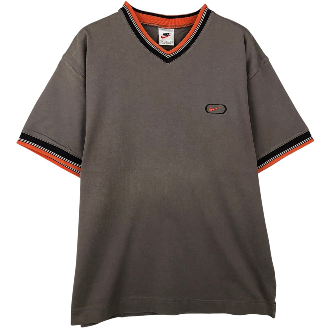 90s-era Nike V-neck T-shirt with a single logo, men's size M equivalent, vintage. cotton Khaki type beige Vintage Second Hand