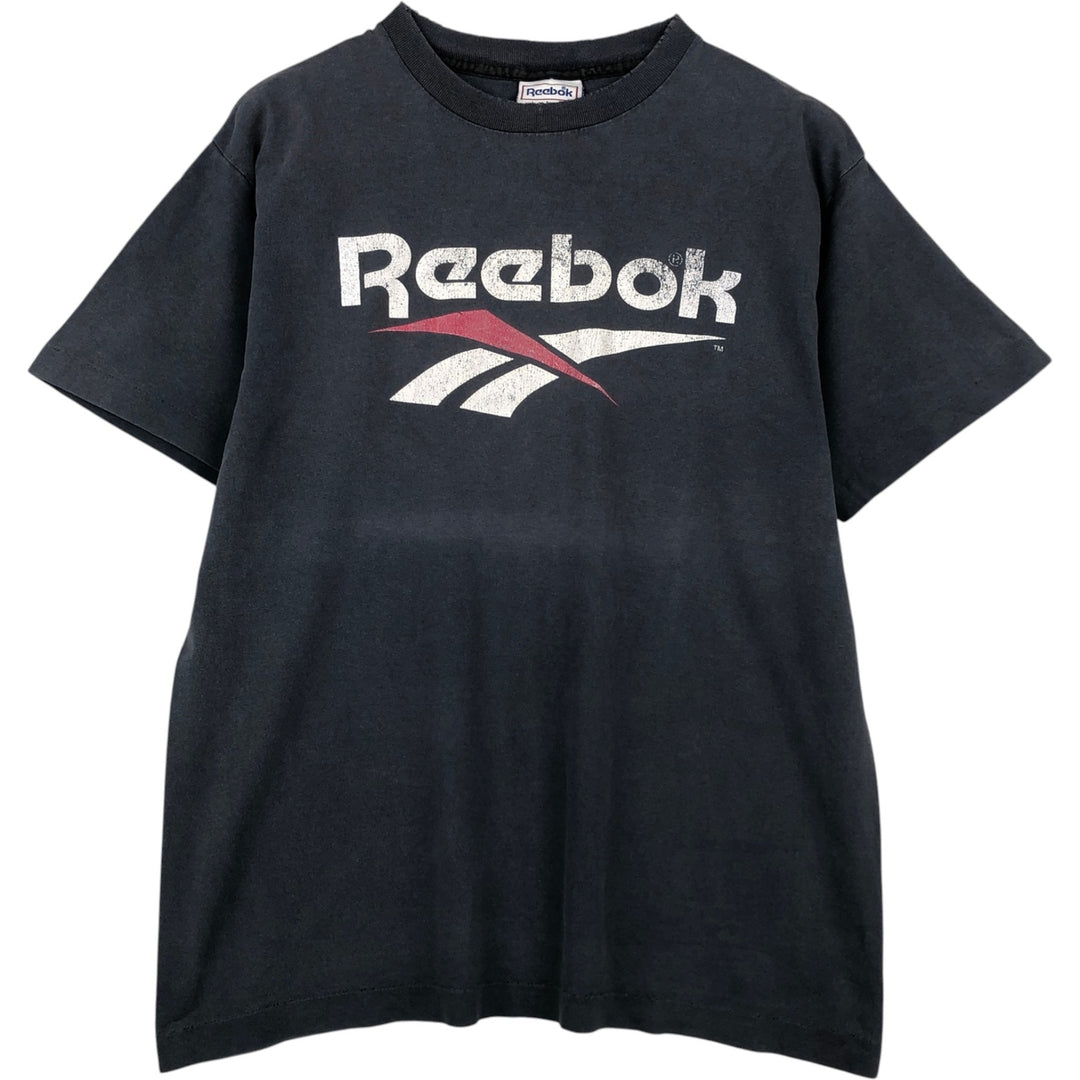 90'S Reebok Logo Print T-Shirt Made in USA Men's L Size Vintage cotton Charcoal Vintage Second Hand