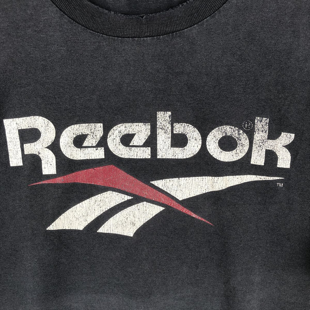 90'S Reebok Logo Print T-Shirt Made in USA Men's L Size Vintage cotton Charcoal Vintage Second Hand