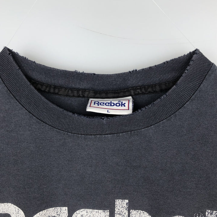 90'S Reebok Logo Print T-Shirt Made in USA Men's L Size Vintage cotton Charcoal Vintage Second Hand