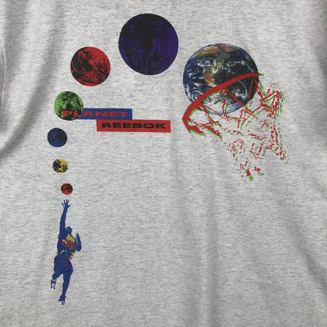 90'S Reebok sports print t-shirt, made in USA, men's size XL (approx.), vintage. cotton gray type Vintage Second Hand