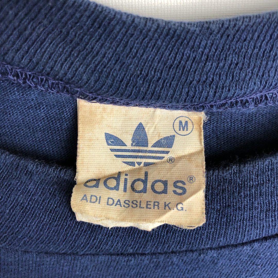 80'S Adidas sports print t-shirt, men's size M equivalent, vintage. cotton blue type Vintage Second Hand
