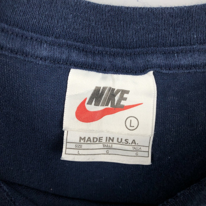 90s-era Nike logo print t-shirt, made in USA, men's size L equivalent, vintage. cotton navy blue type Vintage Second Hand