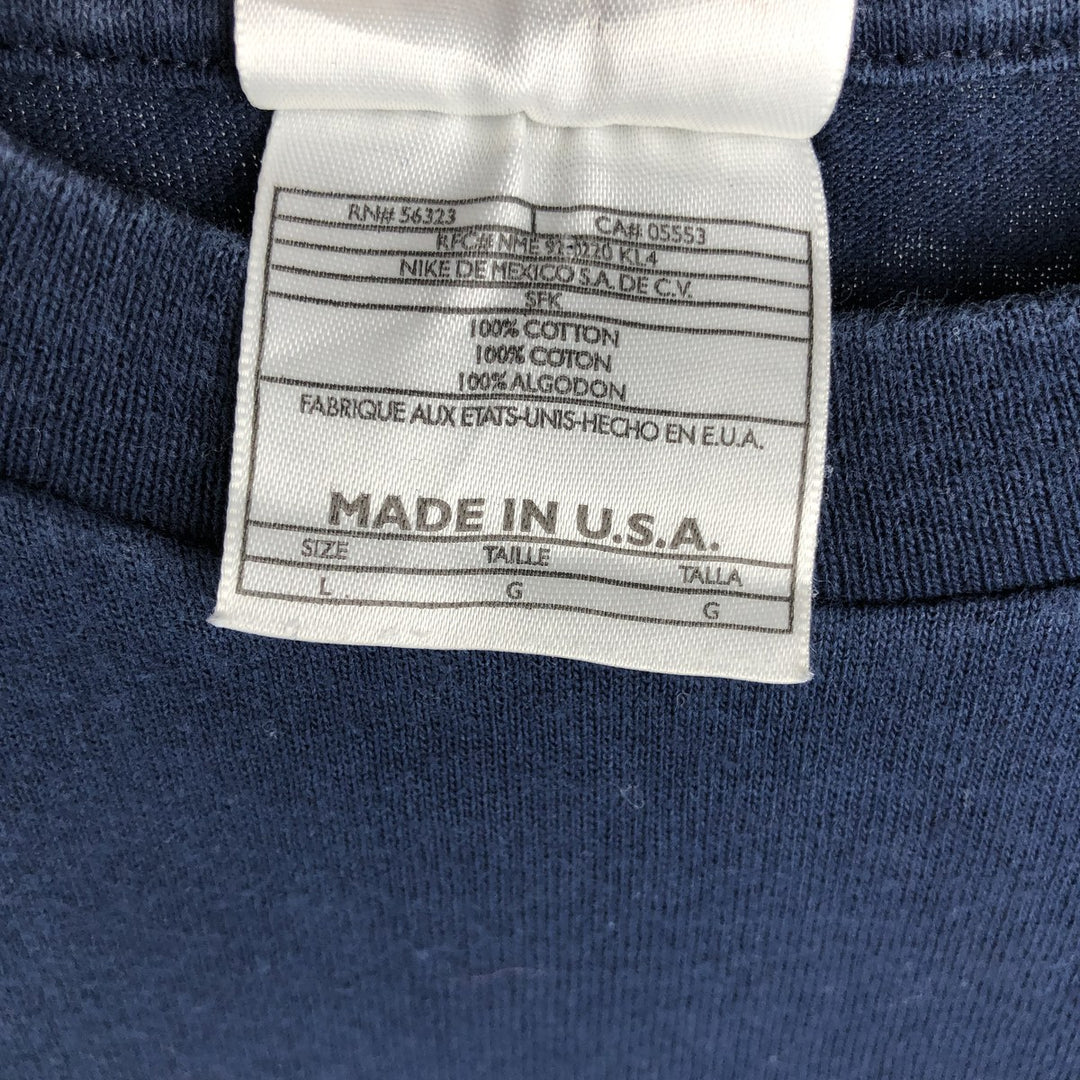 90s-era Nike logo print t-shirt, made in USA, men's size L equivalent, vintage. cotton navy blue type Vintage Second Hand