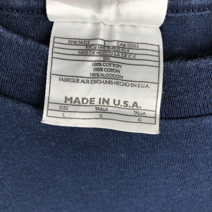 90s-era Nike logo print t-shirt, made in USA, men's size L equivalent, vintage. cotton navy blue type Vintage Second Hand