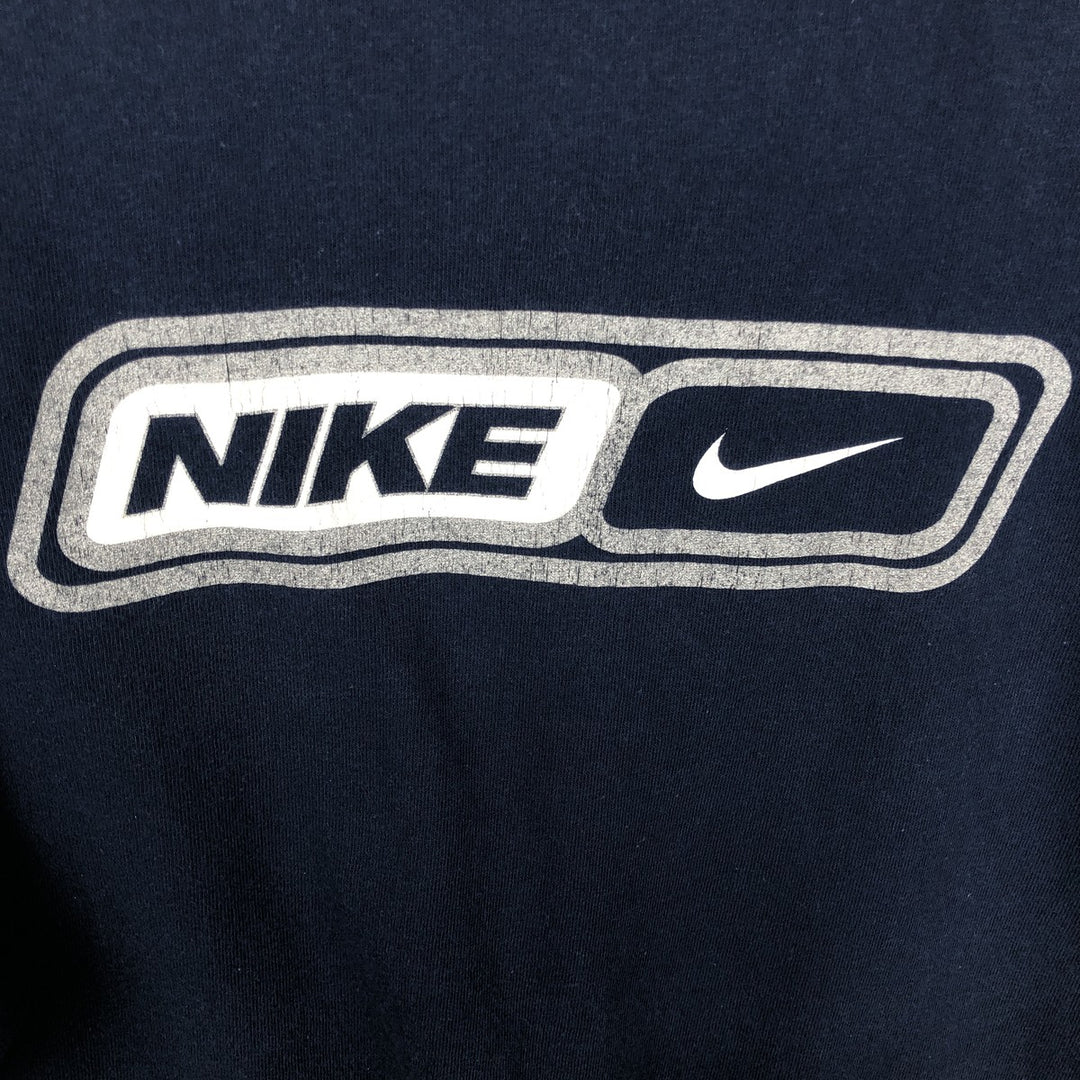 90s-era Nike logo print t-shirt, made in USA, men's size L equivalent, vintage. cotton navy blue type Vintage Second Hand